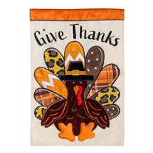 Load image into Gallery viewer, Give Thanks Patterned Turkey Applique Garden Flag