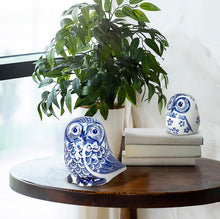 Load image into Gallery viewer, Blue and White Porcelain Owl with Large Eyes
