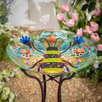 Load image into Gallery viewer, Bumblebee Folk Art Birdbath