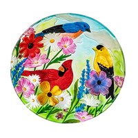 Load image into Gallery viewer, What She Shed Birdbath, Hand-Painted Glass, Feathered Trio 18"