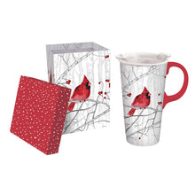 Load image into Gallery viewer, Woodland Storybook Travel Cup Ceramic Perfect Cup, Perching Cardinal; 17 oz. with Gift Box