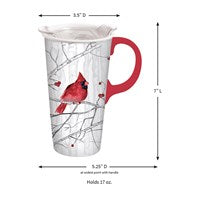 Load image into Gallery viewer, Woodland Storybook Travel Cup Ceramic Perfect Cup, Perching Cardinal; 17 oz. with Gift Box