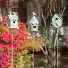 Load image into Gallery viewer, What She Shed Garden Stake, Birdhouse Green Patina Finished, 36" H
