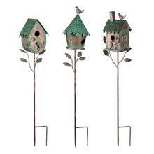 Load image into Gallery viewer, What She Shed Garden Stake, Birdhouse Green Patina Finished, 36" H