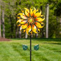 Load image into Gallery viewer, 75"H Sunflower Petal & Plow Wind Spinner