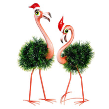 Load image into Gallery viewer, Christmas Vacation Garden Statue, Metal Garden Statue, Festive Flamingo, 25"H