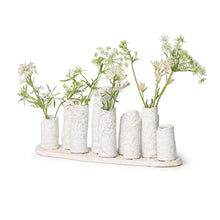 Load image into Gallery viewer, Pearly White Embossed Pattern Multi Vase on Platform
