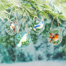 Load image into Gallery viewer, Woodland Storybook Suncatcher, Glass Hand-Painted Round Suncatcher, Winter Bird, 4.5"