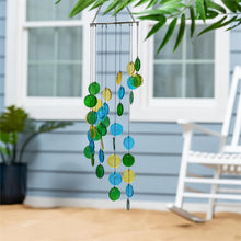 Load image into Gallery viewer, Blue Coastal Wind Chime, Glass & Metal, Hanging Circles, 31.5"