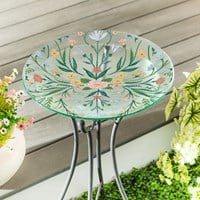 Load image into Gallery viewer, What She Shed Birdbath, Hand-Painted Glass, Folk Art Floral 18"