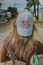 Load image into Gallery viewer, Beach Please Trucker Hat - Denim & Tan
