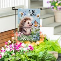 Load image into Gallery viewer, Hedgehog & Daisies Burlap Garden Flag