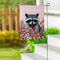 Load image into Gallery viewer, Floral Raccoon Suede Garden Flag