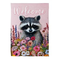 Load image into Gallery viewer, Floral Raccoon Suede Garden Flag