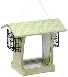 Recycled Hopper Feeder with Suet Cages - Green