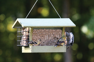 Recycled Hopper Feeder with Suet Cages - Green