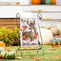 Autumn Deer Wreath Moire Garden Flag