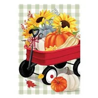 Wagon Filled Pumpkin Suede Garden Flag