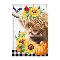 Sunflower Highland Cow Suede Garden Flag