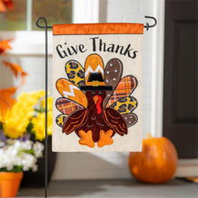 Load image into Gallery viewer, Give Thanks Patterned Turkey Applique Garden Flag

