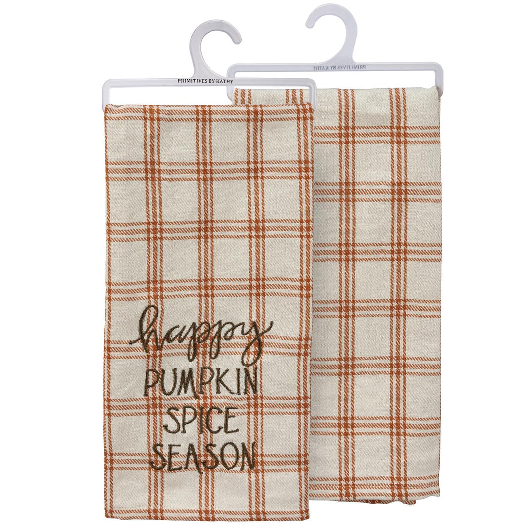 Happy Pumpkin Spice Season Plaid Kitchen Towel