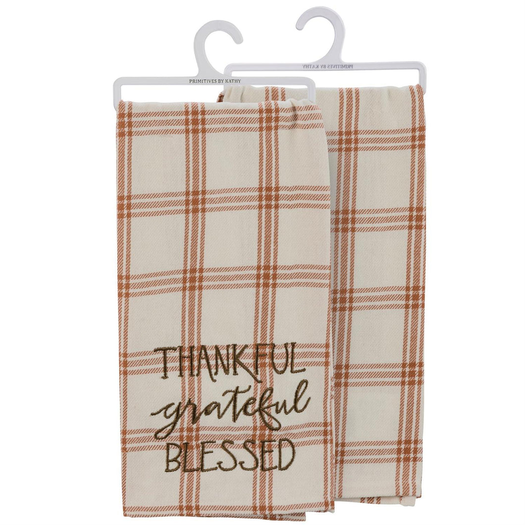 Thankful Grateful Blessed Plaid Kitchen Towel