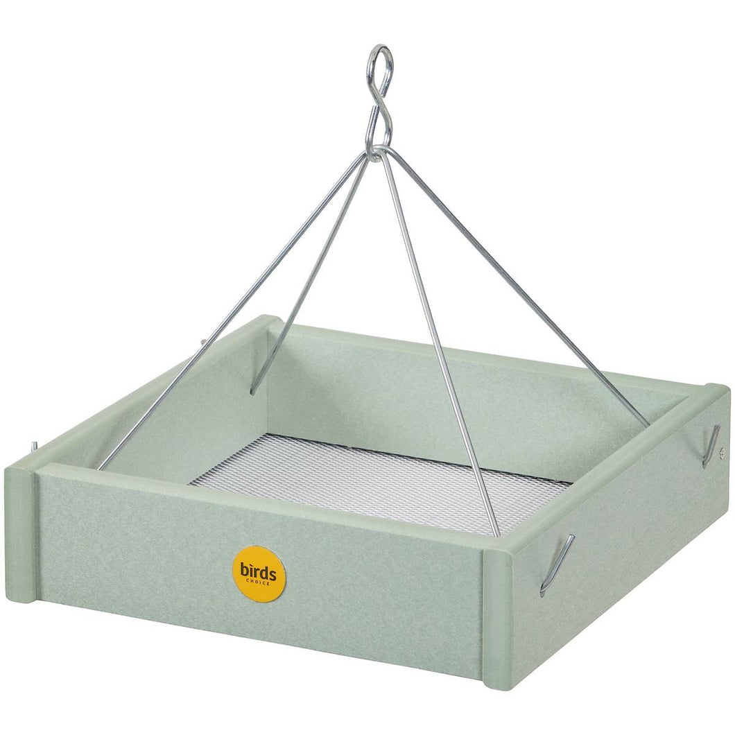 Small Hanging Tray Bird Feeder in Sage Green Recycled Plastic