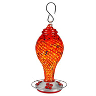 Pollinator Garden Bird Feeder, Red Speckled Art Glass Hummingbird Feeder with Bronze Gondola