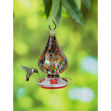 Load image into Gallery viewer, Garden of Wonder Bird Feeder, Multi-Color Speckled Art Glass Hummingbird Feeder with Bronze Gondola
