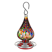 Load image into Gallery viewer, Garden of Wonder Bird Feeder, Multi-Color Speckled Art Glass Hummingbird Feeder with Bronze Gondola

