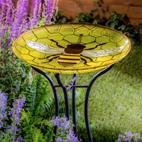 Load image into Gallery viewer, Pollinator Garden Birdbath, Glass Bee 18&quot;

