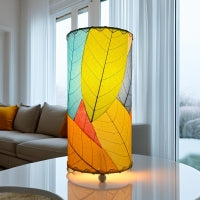 12 Inch Cocoa Leaf Cylinder Table Lamp Multi
