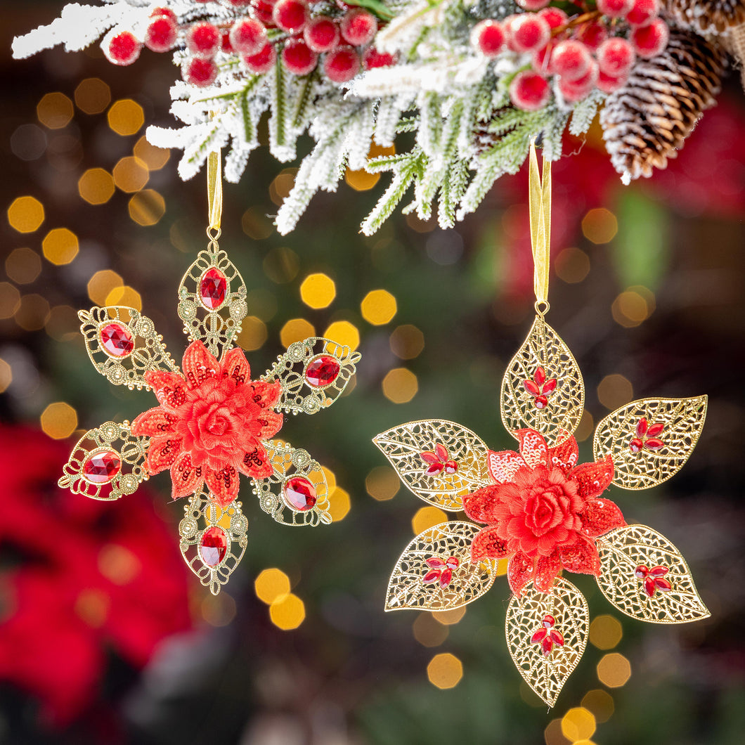 Holiday Poinsettia Ornament Bead Embellishment Metal, 6.75