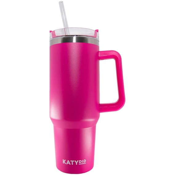 Katydid Hot Pink Tumbler Cup with Handle - 40 oz