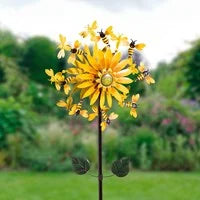 Load image into Gallery viewer, 75&quot;H Sunflower &amp; Bees Metal Wind Spinner
