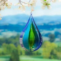Load image into Gallery viewer, Palm Beach Wind Spinner, Metal Wind Twirler, Blue &amp; Green Teardrop, 16&quot;H
