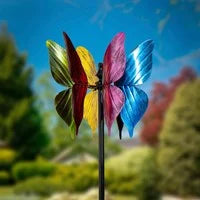 Load image into Gallery viewer, Metal Wind Spinner, Colorful Butterfly, 65&quot;H
