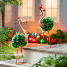 Load image into Gallery viewer, Christmas Vacation Garden Statue, Metal Garden Statue, Festive Flamingo, 25&quot;H
