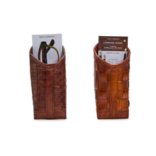Load image into Gallery viewer, Chestnut Woven Genuine Leather Standing Triangular Weighted Eyeglass / Accessory Holder Assorted 2 Patterns
