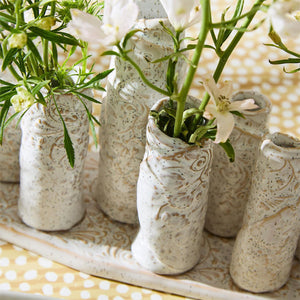 Pearly White Embossed Pattern Multi Vase on Platform