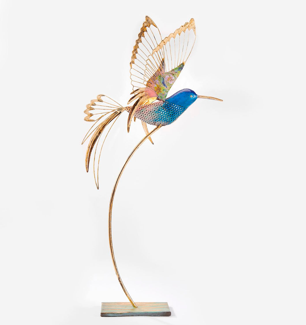 Blue Metal Hummingbird Tabletop Decor