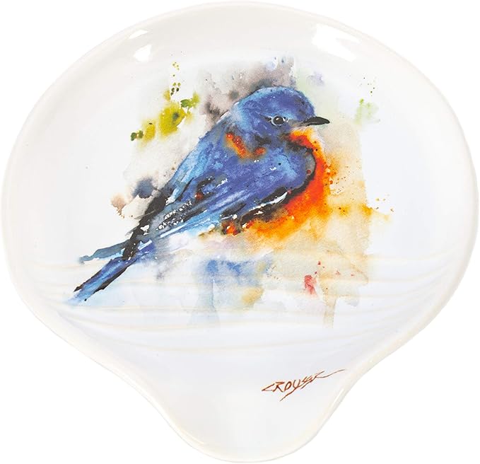 DEMDACO Dean Crouser Bluebird Watercolor 5 x 5 Glossy Ceramic Stoneware Spoon Rest