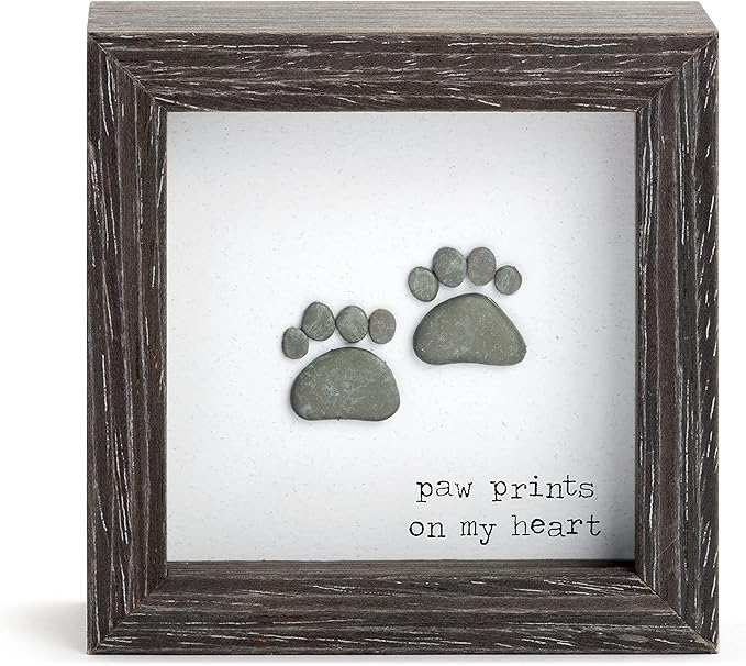 DEMDACO Sharon Nowlan Paw Prints Heart Dark Woodgrain 4 x 4 Wood and Glass Shadow Box