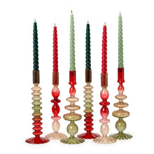Load image into Gallery viewer, Hand Blown Glass Tapered Candleholder Red/Green Ombre SET OF TWO
