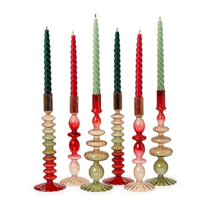 Hand Blown Glass Tapered Candleholder Red/Green Ombre SET OF TWO