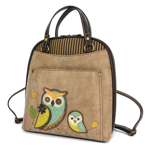 Chala Convertible Backpack Purse - Owls