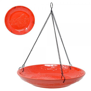 Cardinal Ceramic Hanging Birdbath-Red