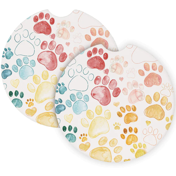 Colorful Paw Prints Car Coaster