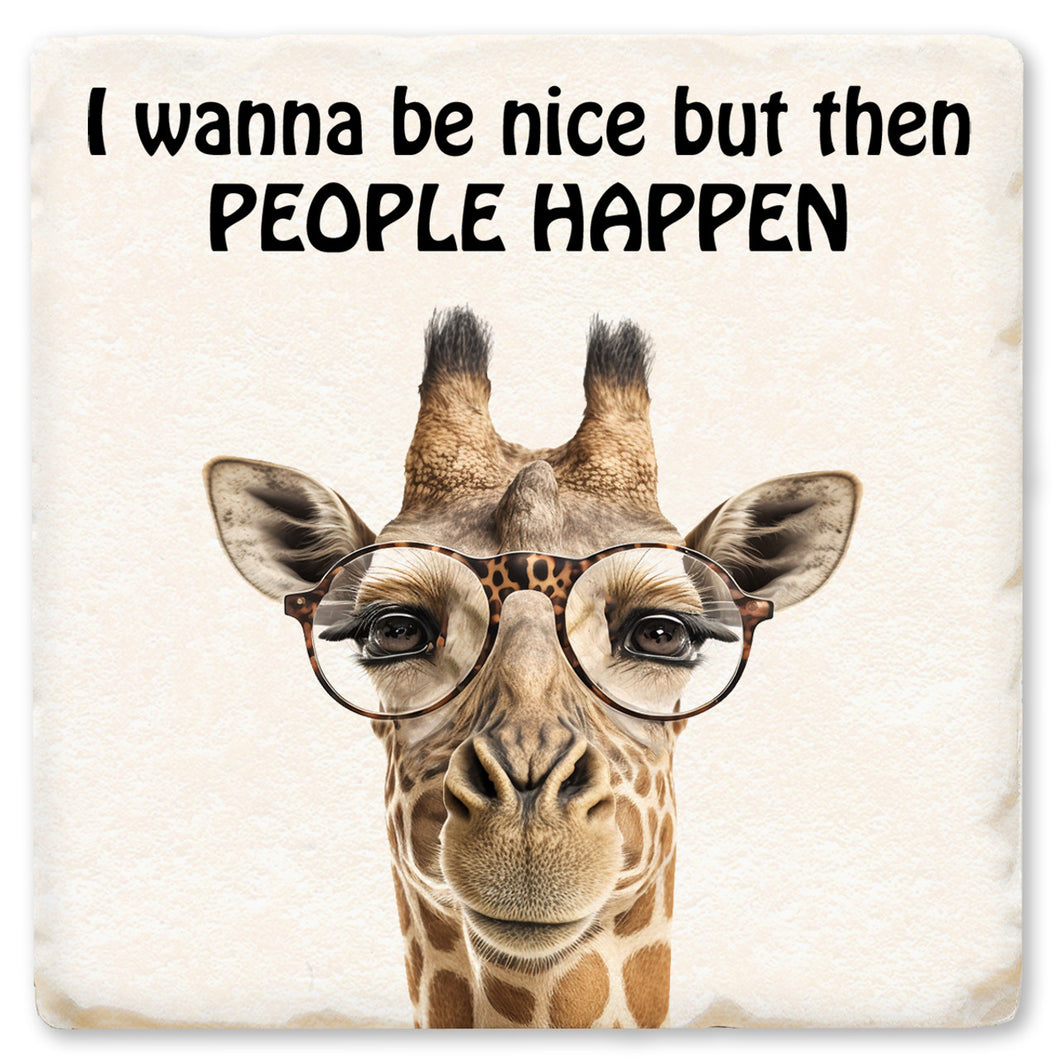 I Wanna Be Nice Giraffe Drink Ceramic Coaster