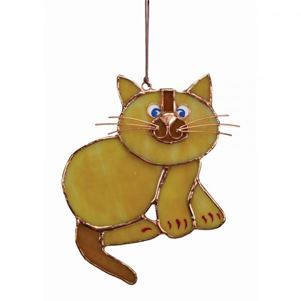 Stained Glass Tan Cat Suncatcher